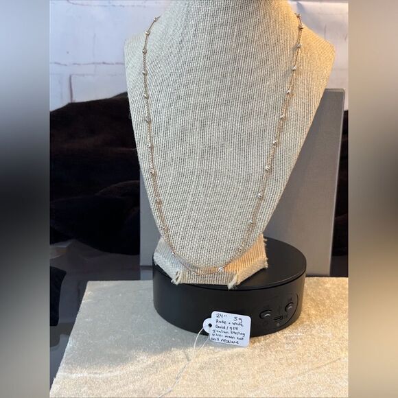 24” Multi Tone Gold Over 925 Italian Sterling Silver Moon Cut Necklace - Picture 14 of 16